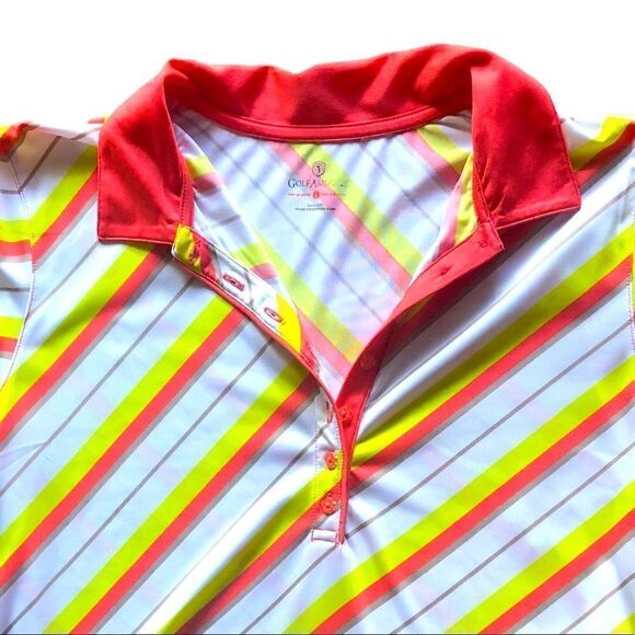 Golf America Bright Stripes Diagonal Collar Short Sleeve Polo Shirt Top - Picture 2 of 7
